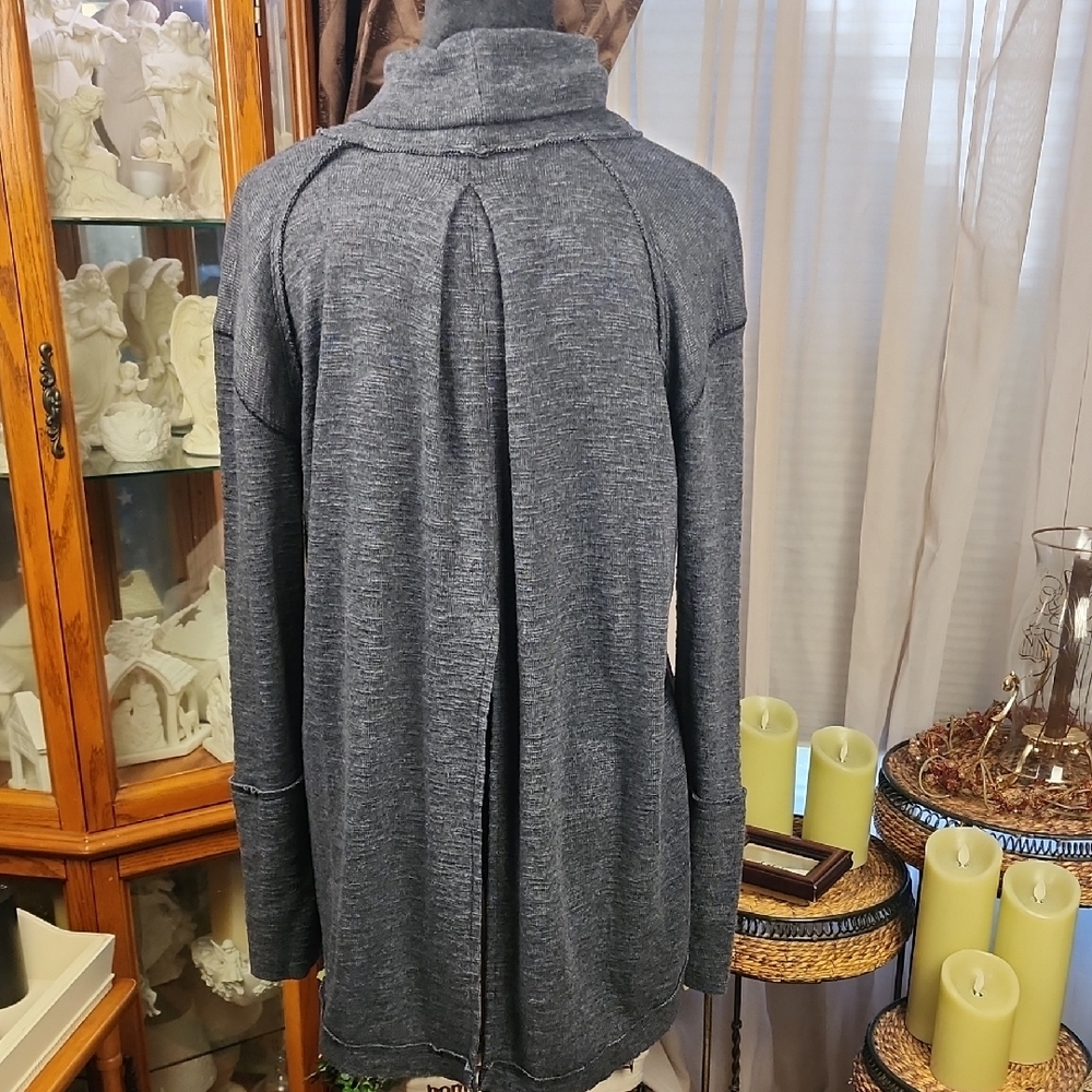 WE THE FREE | Free People Split Back Turtleneck Charcoal Exposed Seam Top | S - Picture 5 of 10